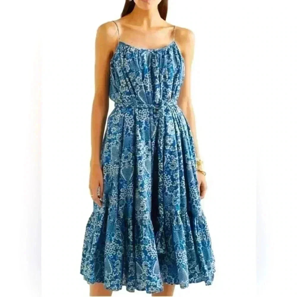 RHODE Blue Floral Midi Dress